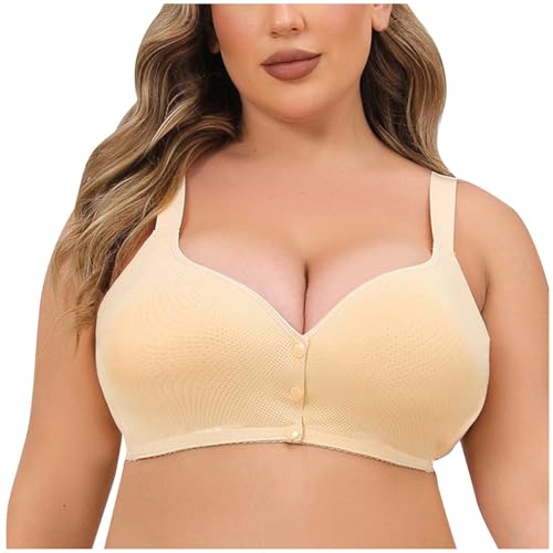 Damen Soft BH atmungsaktiver BH-Unterwäsche-Top für Damen ohne Stahlring-Raffung verstellbarem BH in Übergröße Bustier Mit Polster (Beige, 36A) von Generisch