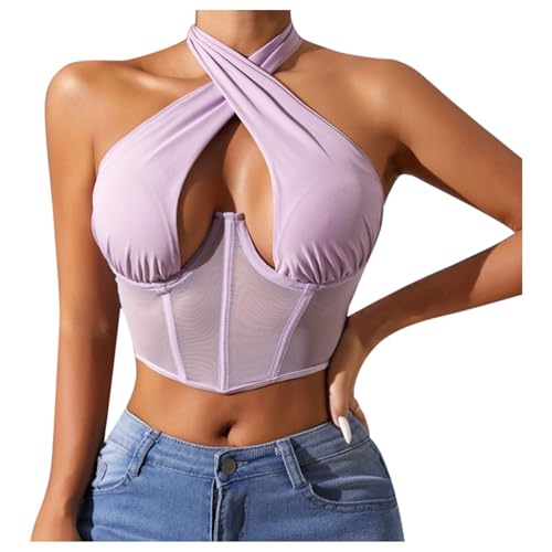 Damen Soft BH aus Netzstoff mit verstellbarem Halsband und Stützfunktion Lift Bewertungen (Purple, S) von Generisch