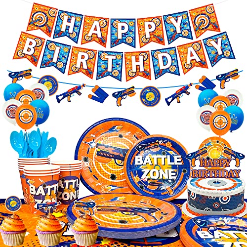 Dart War Party Dekorationen - Dartkrieg Thema Party Dekorationen & Geschirr Set - Dart War Happy Birthday Banner Teller Tassen Tischdecke Kuchen Dekoration Luftballons usw Dart Party Supplies von Generisch