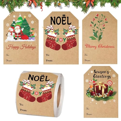 Dekorative Geschenkpapier-Namensetiketten, Weihnachtsanhänger-Aufkleber für Kinder,Weihnachts-Namensschilder aus Kraftpapier, beschreibbares Etikett | Natürliche Kraft-Weihnachtsaufkleber, Papieranhän von Generisch