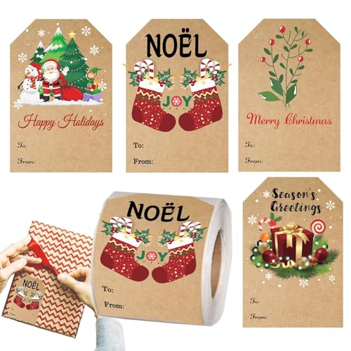 Dekorative Geschenkpapier-Namensetiketten, Weihnachtsanhänger-Aufkleber für Kinder - Selbstklebender Weihnachtsanhänger,Selbstklebende Anhänger, Aufkleber, Weihnachtsetiketten, selbstklebende Aufklebe von Generisch