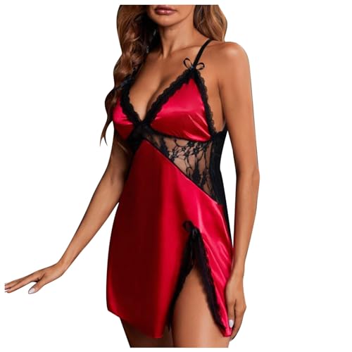 Dessous Damen Sexy Unterwäsche Low Neck Nachthemd Dessous Männer Spitze (Red, L) von Generisch