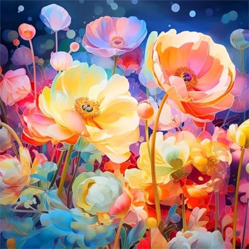 Diamond Painting 5D DIY Set für Erwachsene Bunte Blumen Diamant Malerei Bastelset Full Drill Groß Set Bilder für Home Wanddeko Mädchen Basteln Embroidery Painting 50x50cm Round Drill RS00456 von Generisch