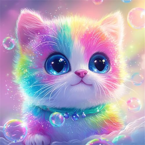 Diamond Painting 5D DIY Set für Erwachsene Farbe Katze Diamant Malerei Bastelset Full Drill Groß Set Bilder für Home Wanddeko Mädchen Basteln Embroidery Painting 60x60cm Square Drill RS00524 von Generisch