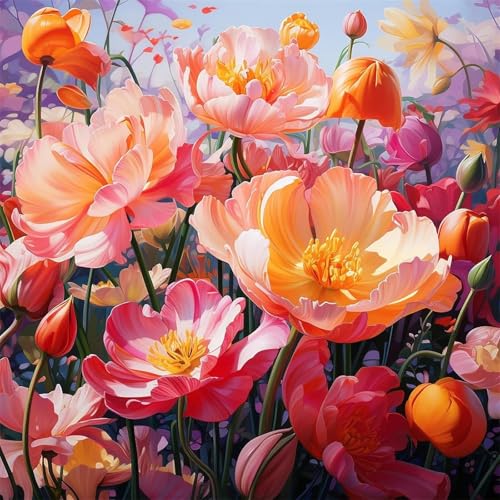 Diamond Painting 5D DIY Set für Erwachsene Orange-Rosa Blume Diamant Malerei Bastelset Full Drill Groß Set Bilder für Home Wanddeko Mädchen Basteln Embroidery Painting 60x60cm Square Drill RS00644 von Generisch