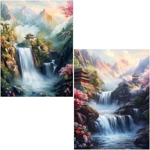 Diamond Painting Erwachsene Landscape 2 Pack 5D Diamant Painting Bilder DIY Full Voller Diamant Malerei Stickerei Set, Diamond Art Daiments Painting Erwachsene für Zuhause Wanddeko 100x130cm 4-703 von Generisch