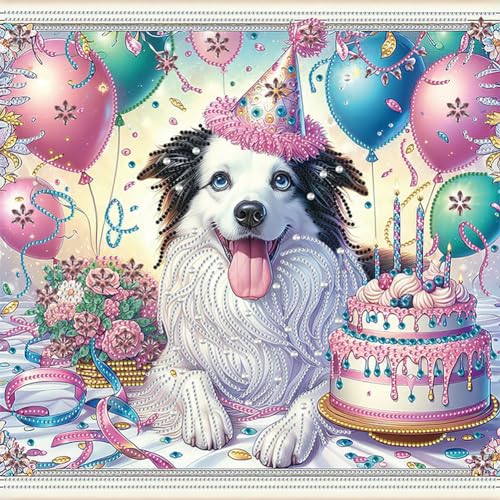 Diamond Painting Hund Geburtstag Tiere 5D Diamant Malerei für Erwachsene Kristall Strass Handwerk Stickerei Malen nach Zahlen für DIY Wanddekoration 40 x 40 cm von Generisch