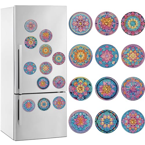 Diamond Painting Kühlschrank Magnete,12 Stück Mandala Diamant Malerei dekorative magnete für Magnettafel Whiteboard Pinnwand, Bastelset für Kinder ab 6-12 Jahre, Kühlschrankmagnete Geschenke von Generisch