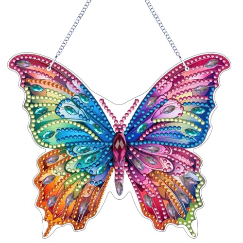 Diamond Painting Schmetterling Anhänger 5D Diamant Painting Kranz mit Kette Diamant Malerei Fensterbilder Wandbehang Kits für Fenster Wand Und Eingang Decor Geschenk von Generisch