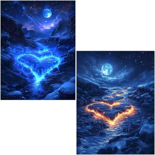 Diamond Painting Set für Erwachsene Anfänger, 2 Pack Heart 5D Diamond Painting Klein Zahlen Diamond Diamant Painting Bilder DIY Diamant Malerei Set Strass Arts Set für Home Wand Decor 50x70cm 4-678 von Generisch