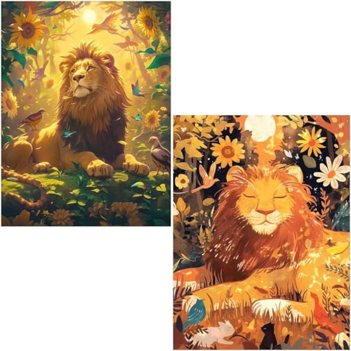 Diamond Painting Set für Erwachsene Anfänger, 2 Pack Lion 5D Diamond Painting Klein Zahlen Diamond Diamant Painting Bilder DIY Diamant Malerei Set Strass Arts Set für Home Wand Decor 50x70cm 4-726 von Generisch