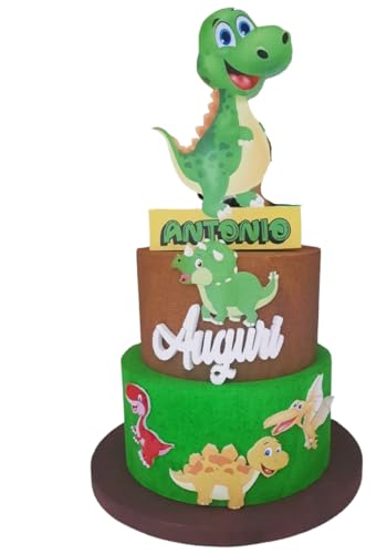 Dinosaurier-Torte aus Polystyrol, personalisierbar mit Namen und Nummer – Dekoration für Geburtstage und Partys von Generisch