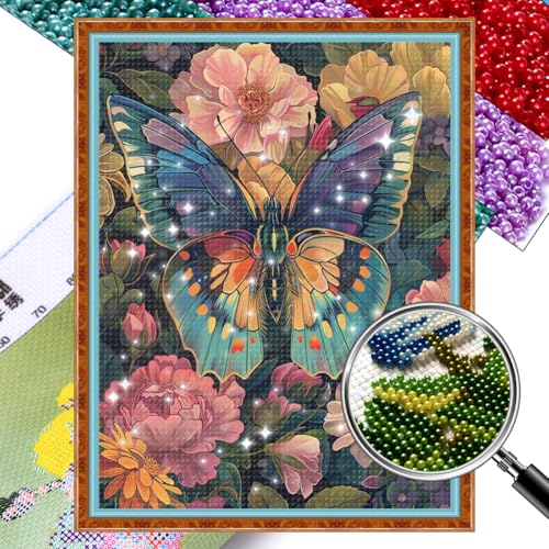 Diy Set Erwachsene Schmetterling perlenstickerei Set Vorgedruckt, Stickvorlagen Stickbilder Kreuzstich Stickpackungen Bead Cross Stitch Embroidery Kit Stickset Sticken Set Erwachsene 30x40cm von Generisch