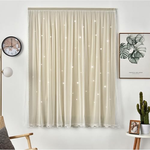 Doppellagige Verdunkelungsvorhänge für Schlafzimmer und Küche, selbstklebend, kleine Vorhänge für Fenster, Beige, B 150 x H 150 cm von Generisch