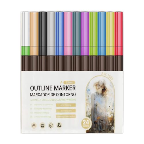 Doppellinien-Konturmarker | Kontur Stifte | 24 Farben Glitzer Gel Konturstift Set | Graffiti Textmarker | Farbige Zeichnen Lightstick | Malstifte zum Kritzeln, Scrapbooking, Weihnachtsbasteln von Generisch