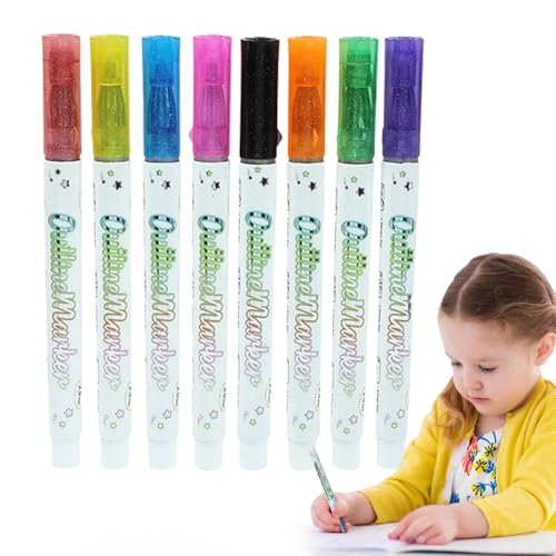 Doppellinien-Konturstifte, Selbstkonturmarker | Glitzer-Doodle-Stift mit doppelten Linien, 8 Farben, schimmernde Marker - Zeichenstifte Zeichenmarker-Set, Malzubehör zum Ausmalen, Kritzeln, Weihnachte von Generisch