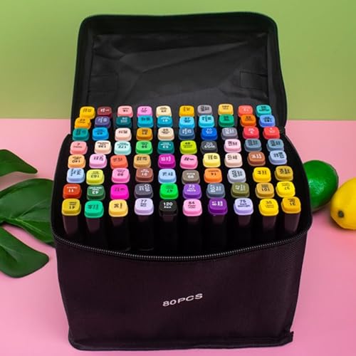 Doppelspitzen-Kunst-Marker-Set – Pinselstifte mit doppelter Spitze, Kunstmarker, Zeichnen, Kunstbedarf-Set mit Tragetasche, Künstlermarker, -Set – Kunst-Set, Zeichenmarker, Stift für Künstler von Generisch