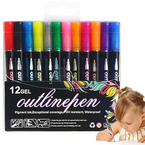 Double Outline Pens - Outline Marker | Double Pens | Double Outline Pen Painting Pens | Hochpigmentierte Super Squiggles Paint Pens für Kunst Handwerk auf Metall, Holz, Keramik von Generisch