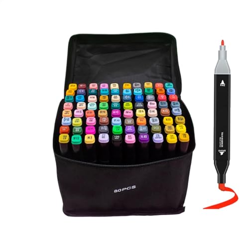 Double Tip Markers Set | Colouring Markers | Drawing Markers | Marker Pens Colouring | Coloring Sketching Permanent Art Set | Drawing Markers Pen Fine and Brush Tip with Carrying Case for Kids Adults von Generisch