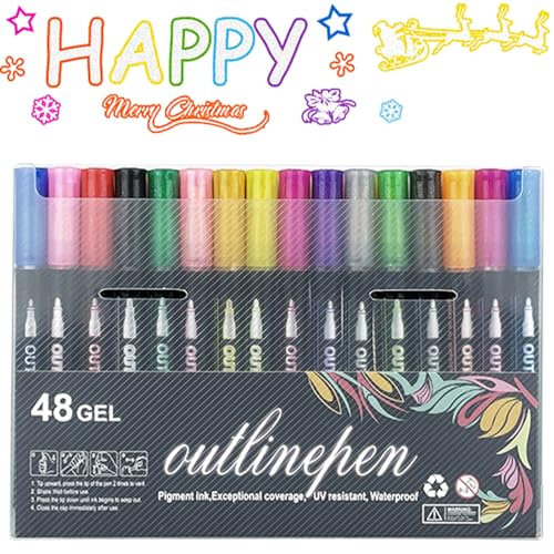 Dreamy Sparkle Dual-Linien-Konturstift, Coloring Lightstick Graffiti-Textmarker, Kinder, Zeichenmarker, schimmerndes Marker-Set für Kunst und DIY (48 Stück) von Generisch