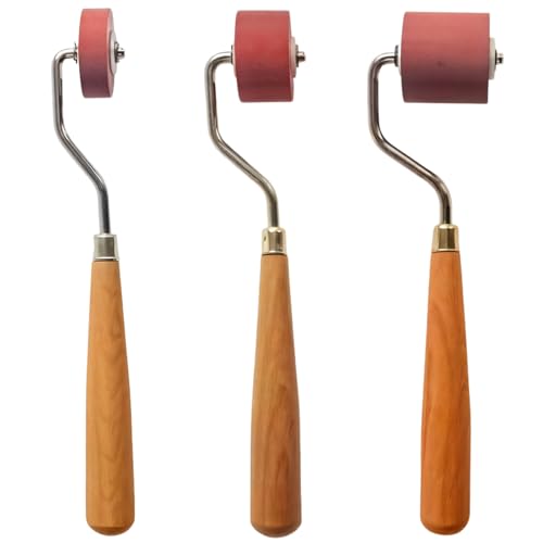 Drei Gummi-Brayer-Walzen-Set, Tintenrollen für Druckherstellung (1 cm, 2 cm, 3 cm Breite) mit Holzgriffen – Professionelle Werkzeuge für Linolschnitt, Blockdruck, Kunstprojekte von Generisch