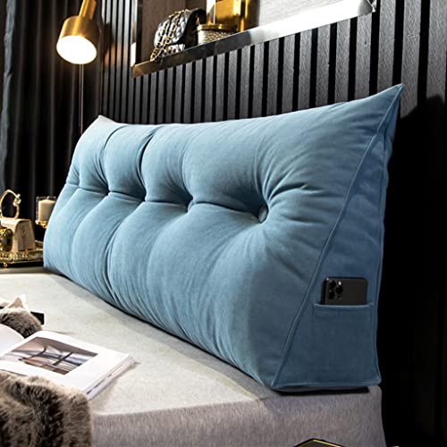 Dreieckiges Kopfteil-Lesekissen mit getuftetem Knopf-Design, große Rückenlehne, Stützkissen für Bett, ergonomische Positionierungsrolle aus Chenille-Samtstoff (Blau, 150 cm) von Generisch