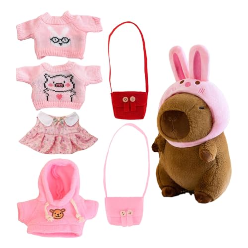 Dress Up Capybara Plüschtier | 25 cm Capybara Plushie Puppen mit 7 teiliger Kleidung und Accessoires | Süßes Kuscheltier Capybaras Kissen | Capybara Figur Kostüm Stofftier Partygeschenke für Kinder von Generisch