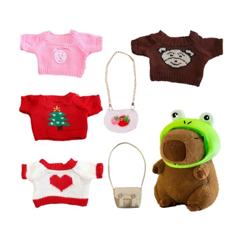 Dress Up Capybara Ted-dy – Dress Up Capybara Stofftier-Plüschtiere | Capybara Plüsch Mit Kleidung | Capybara-Plüschtiere Umarmen Sich | Anzieh-Cartoon-Puppe Mit Pullover, Tasche, Hut Für Heimdekoratio von Generisch