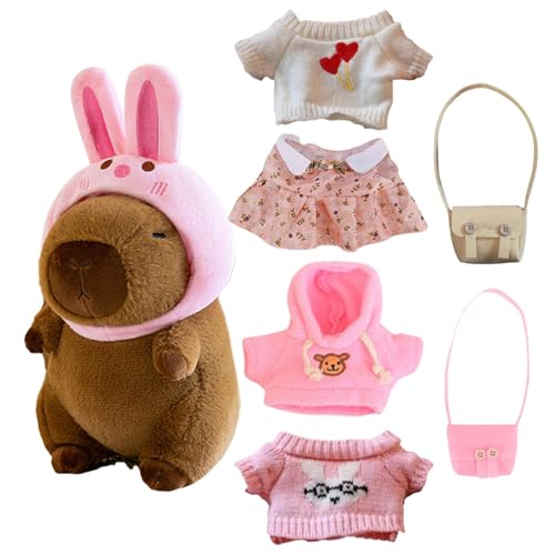 Dress Up Capybara Toy Doll, Capybara-Plüschtiere Mit Kleidung, Capybara-Plüsch Zum Umarmen, Capybara-Plüschpuppe Mit 7-teiliger Kleidung Und Accessoires, Für Das Wohnzimmer，Gefüllte Capybara-Puppe von Generisch