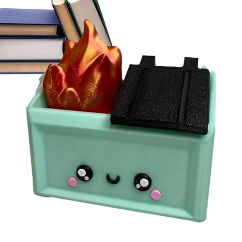 Dumpster Fire Desk Dekoration, Positives Müllcontainer, Feuerspielzeug, 3D-gedruckte emotionale Unterstützung, Dumpster-Figur, Dekoration, Tisch-Schreibtisch-Organizer-Figur für Büroklammern, Stifte, von Generisch