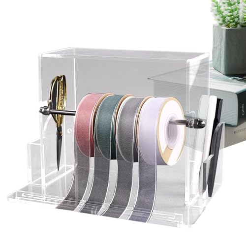 Durchsichtiges Bandhalter-Organizer-Rack – Band-Organizer mit Fächern, transparenter Bandspender für Bastler, Floristen | Aufbewahrungsbox für Farbbandspulen, Etikettenverpackungszubehör, Farbbandhal von Generisch