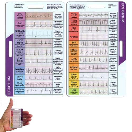 ECG/EKG Rhythm Pocket Card,Double Sided Design EKG Rhythm Interpretation Badge Card,ECG Cards Guide Rhythm Cheat Sheet,Rhythms ECG Rate EKG Calipers Badge Pocket Card for Healthcare Nursing (3 Pcs) von Generisch