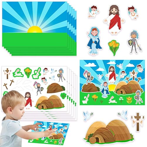 Easter Scene Stickers, 12X Easter Jesus Game Stickers, Easter Jesus Scene Sticker Set for Kids, Fun Indoor Bible Games and Easter Religious Activities for Children von Generisch