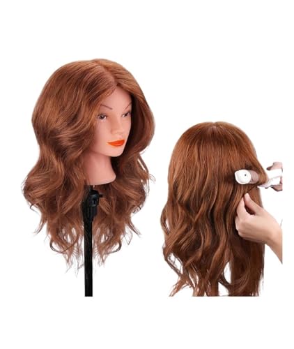 Echthaar Puppenkopf Zum Locken Glätten Färben Flechten Frisieren Dunkelbraun Mannequin Head Training Head Kit von Generisch