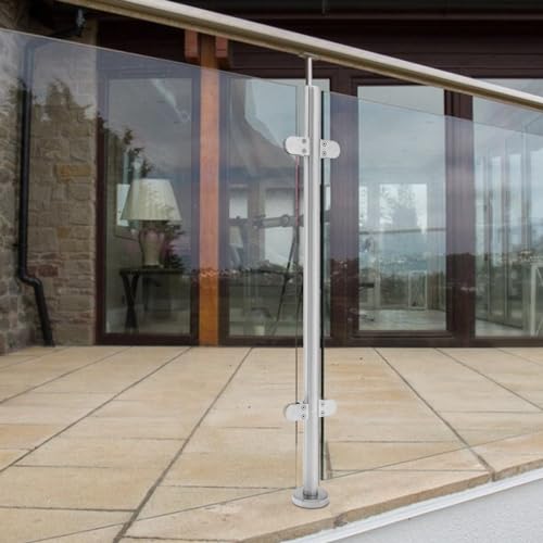 Edelstahl Glasgeländer Mittelpfosten für Balkon/Treppen/Innentreppen, runde Glas-Handläufe mit Boden-Balustraden-Klemme (110 cm) von Generisch