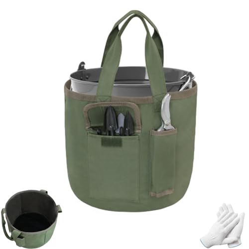 Eimertasche für Gartengeräte, wasserdichte, langlebige Gartengerätetaschen, Canvas-Eimer-Organizer mit Mehreren Taschen und Griff für Gärtner (1pc) von Generisch