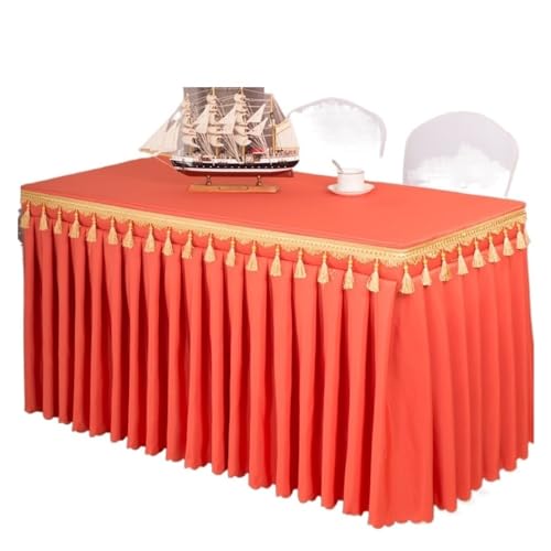 Einfarbiger Tischrock für rechteckige Tische, ideal für Babypartys, Partys, Hochzeiten und Bankette, dekorativer Tischrock, 180 x 60 x 75 cm, Orange von Generisch