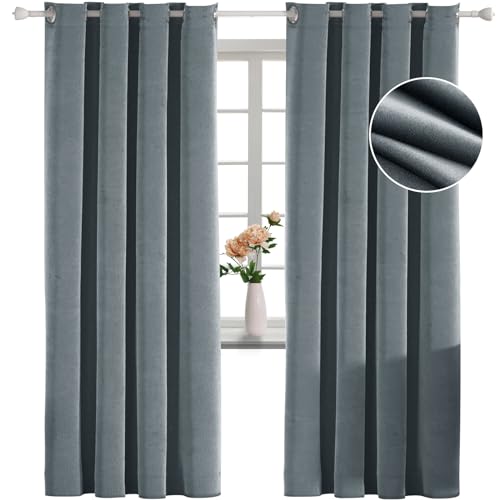 Elegante graue Samtvorhänge, 165 x 115 cm, Ösen, wärmeisoliert, Raumverdunkelungsvorhänge für Wohnzimmer und Schlafzimmer, Dekoration, Pannesamt, schalldicht, klassischer Stil von Generisch