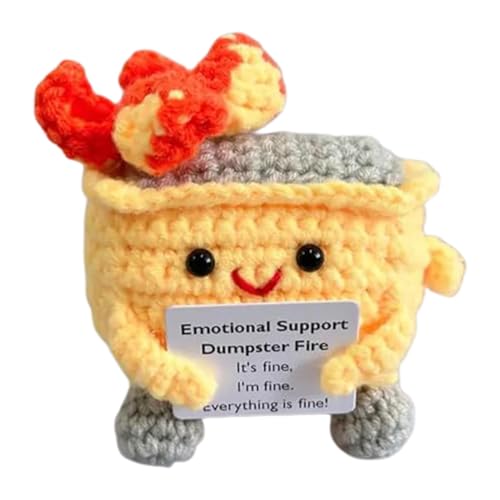 Emotional Support Dumpster Fire | Gehäkelter Müllcontainer Feuer Plüsch | Emotionale Unterstützung gestrickte Puppen für Schreibtisch Zubehör | Handgefertigtes entzückendes Häkeln Spielzeug von Generisch