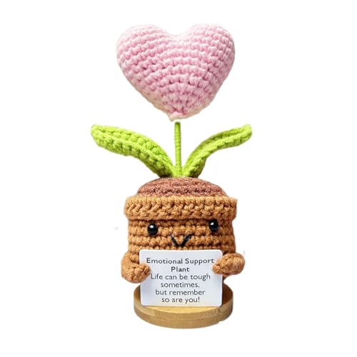 Emotionale Unterstützung Häkelpuppe, 13 cm Positive Häkelpuppe, Künstlicher Sonnenblumenstrauß, Handgefertigtes Strickspielzeug mit Emotionale Unterstützung, Strickspielzeug mit Ermutigungskarte von Generisch