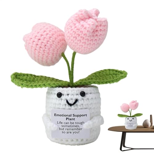 Emotionale Unterstützung Pflanze - 13 Cm Emotional Unterstützt Häkelblume | Strickpuppe Mit Positiver Karte | Handgefertigte Häkelblumenblumenpflanze Für Die Dekoration Zu Hause, Büroschreibtisch, Ges von Generisch