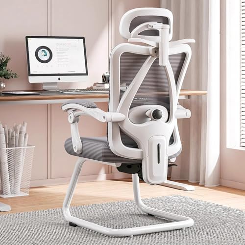 Ergonomischer Bürostuhl mit hoher Rückenlehne, 3D-Armlehne, Lendenwirbelstütze, bequemer Netzstoff, Gaming-Computerstuhl für Schreibtisch, keine Räder, Grau von Generisch