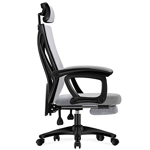 Ergonomischer Bürostuhl mit hoher Rückenlehne, Netzstoff, mit Armlehnen, verstellbarer Kopfstütze und Fußstütze, grau, Größe B, Gaming-Sitz für Chef-Neigefunktion, unterstützt bis zu 150 kg von Generisch