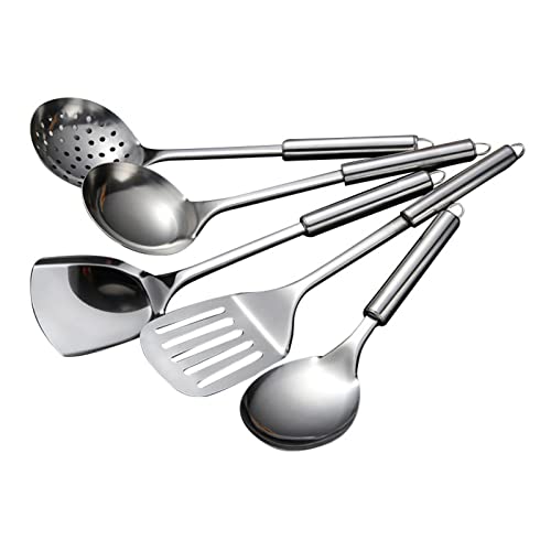 Esstischkleidungs-Set für 4 Stühle, 5-teiliges Set, Edelstahl, Küchenutensilien-Set, Spatel, Löffel, runde Tischmatten für Esstisch (Silber, Einheitsgröße) von Generisch