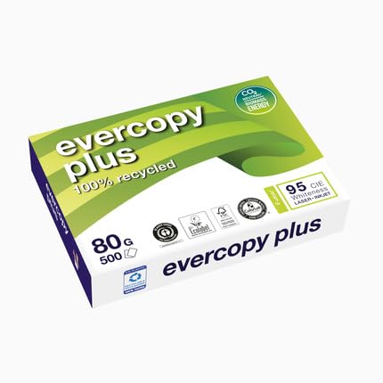 Evercopy Plus, A4 80g, 500 Blatt, Recyclingpapier - 80 ISO/95CIE, Palette (20) von Generisch