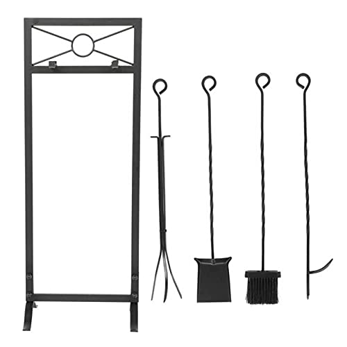 F Werkzeugset mit Ständer, 5-teiliges Kaminzubehör-Set mit Schürhakenbesen, Schaufel und Zange, Innen- und Außenbereich, Kaminständer für Kamin, Haus, Innenraum von Generisch