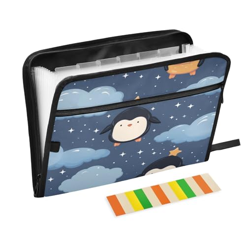 Fächermappe Pinguine, Sterne, Wolken, 13 Taschen, Akkordeon-Aktenordner mit Klebeetiketten, Reißverschluss, tragbarer A4-Dokumenten-Organizer für Zuhause, Büro, Schulbedarf von Generisch