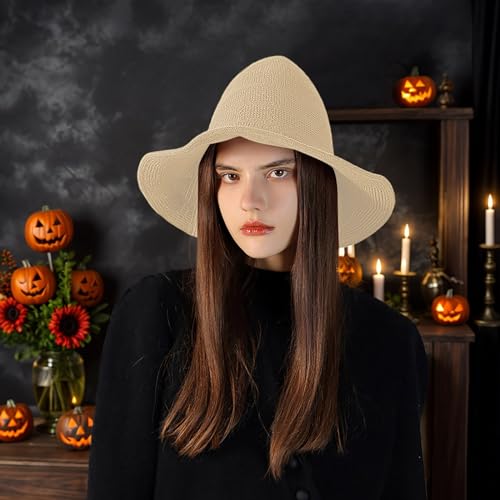 Faltbarer Hexenhut für Damen, der unverzichtbare Halloween-Reisebegleiter für einen einzigartigen und stilvollen Look, Partyteller und Servietten (Beige, Einheitsgröße) von Generisch