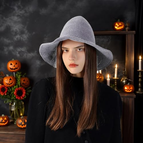 Faltbarer Hexenhut für Damen, der unverzichtbare Halloween-Reisebegleiter für einen einzigartigen und stilvollen Look, Partyteller und Servietten (Grau, Einheitsgröße) von Generisch