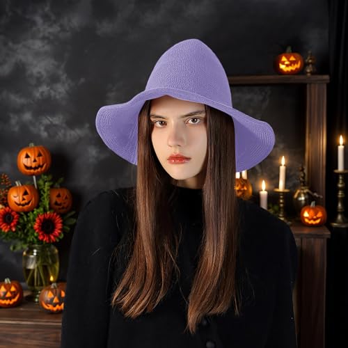 Faltbarer Hexenhut für Damen, der unverzichtbare Halloween-Reisebegleiter für einen einzigartigen und stilvollen Look, Partyteller und Servietten (lila, Einheitsgröße) von Generisch